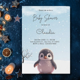 Cute Penguin Winter Snö Baby Shower Watercolor Inbjudningar
