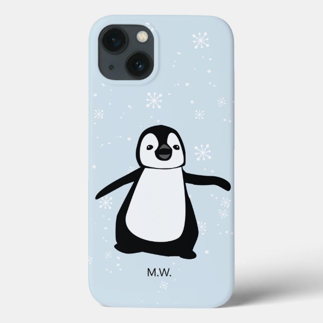 Cute Penguin Winter Snö Illustration Anpassningsba (Baksida)