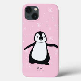 Cute Penguin Winter Snö Illustration Rosa