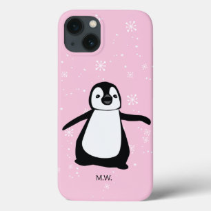 Cute Penguin Winter Snö Illustration Rosa