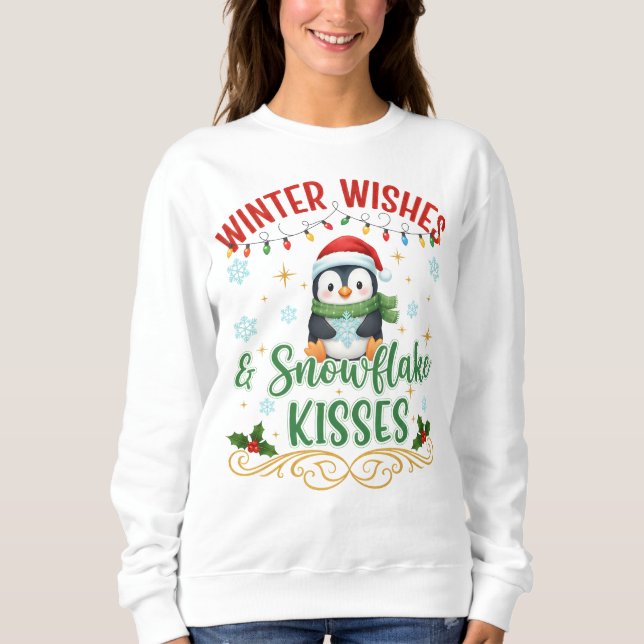 Cute Penguin Wintet sweatshirt T Shirt (Framsida)