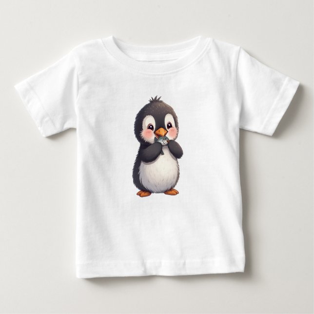 Cute Penguin with Fish T Shirt (Framsida)
