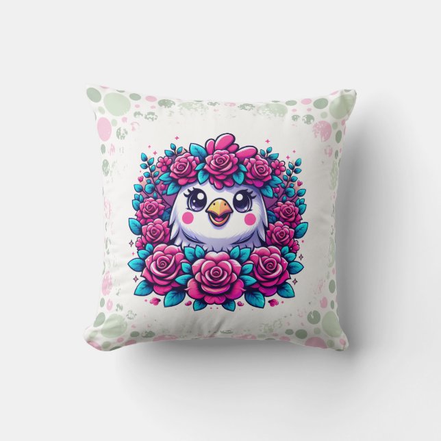 Cute Penguin with Rose Garland Kudde (Framsida)