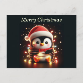 Cute Penguin Wrapped i Ljus under julen Helg Vykort