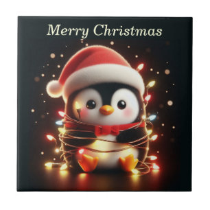 Cute Penguin Wrapped i Ljus under julen Kakelplatta
