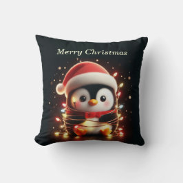 Cute Penguin Wrapped i Ljus under julen Kudde