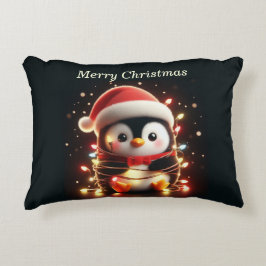 Cute Penguin Wrapped i Ljus under julen Prydnadskudde