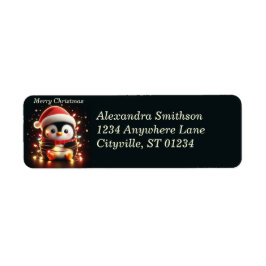 Cute Penguin Wrapped i Ljus under julen Returadress Etikett