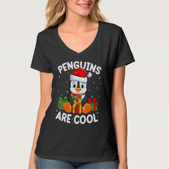 Cute Penguins Are Cool Xmas Santa Hat Penguin Bird T Shirt (Framsida)