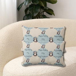 Cute Penguins Bilingual Feliz Cumpleaños Lumbarkudde