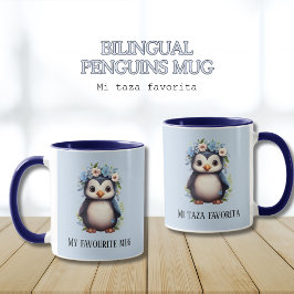 Cute Penguins Blue Anpassningsbar Bilingual Spain Mugg