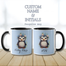 Cute Penguins Blue Custom Name & Initialer