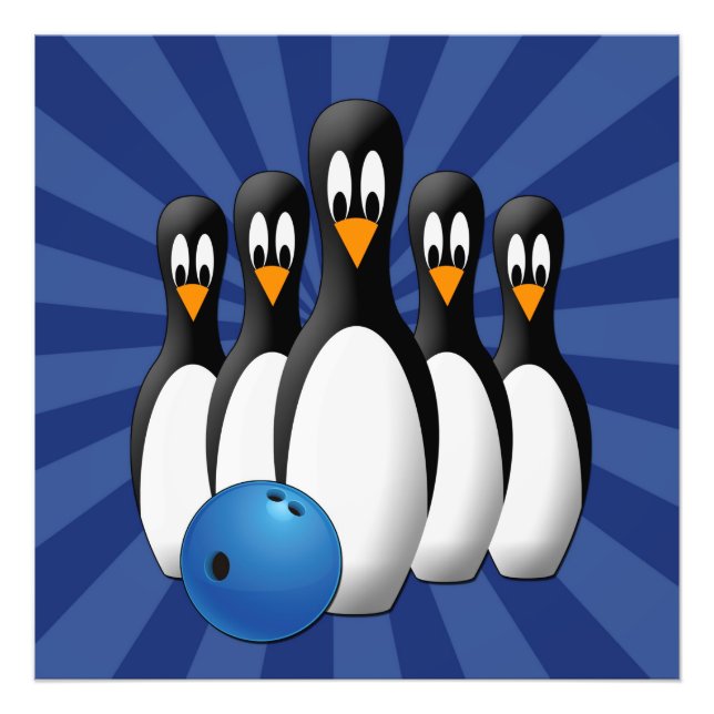 Cute Penguins Bowling Stift 24x24 Skriv ut Fototryck (Framsidan)