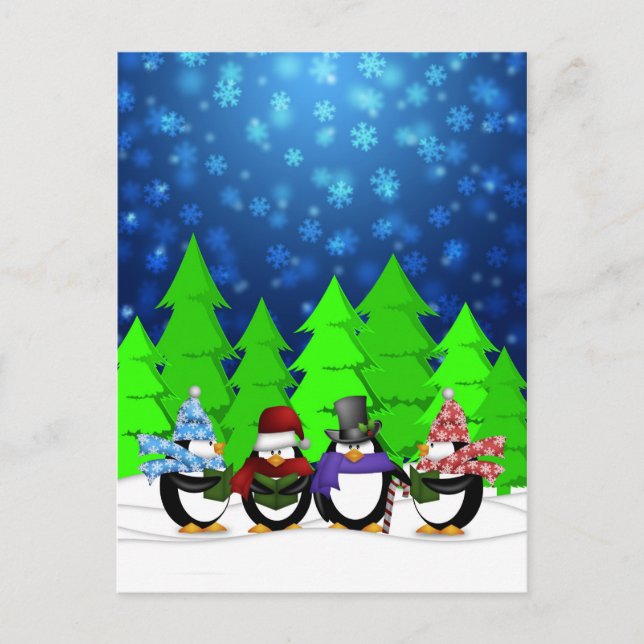Cute Penguins Carolers vykort (Framsida)