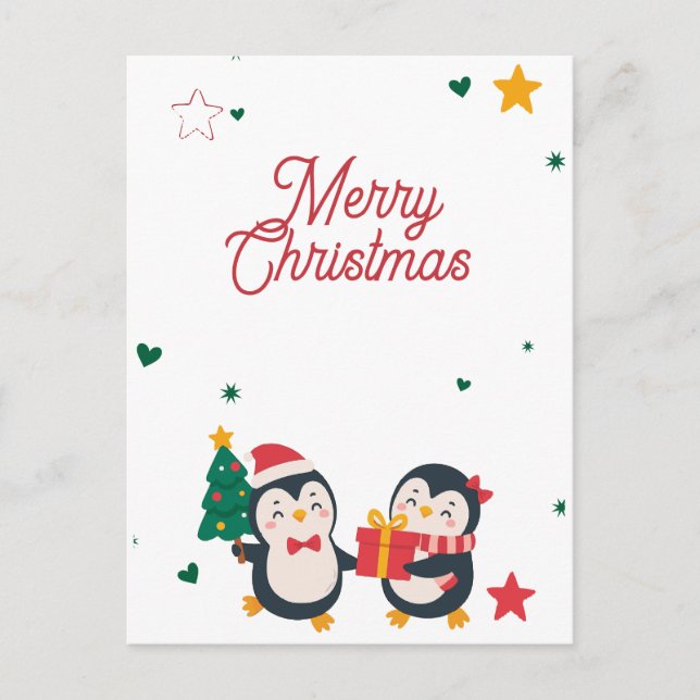Cute Penguins Christmas card Helg Vykort (Framsida)