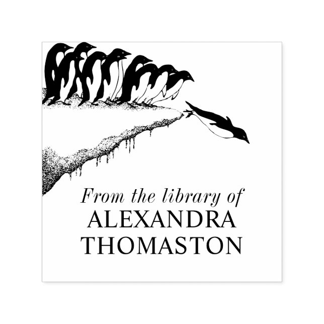 Cute Penguins Cliff Diving Bibliotek Bok Namn Självfärgande Stämpel (Design)