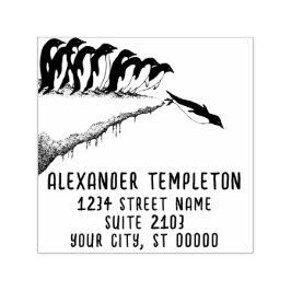 Cute Penguins Cliff Diving Namn Returadress Självfärgande Stämpel