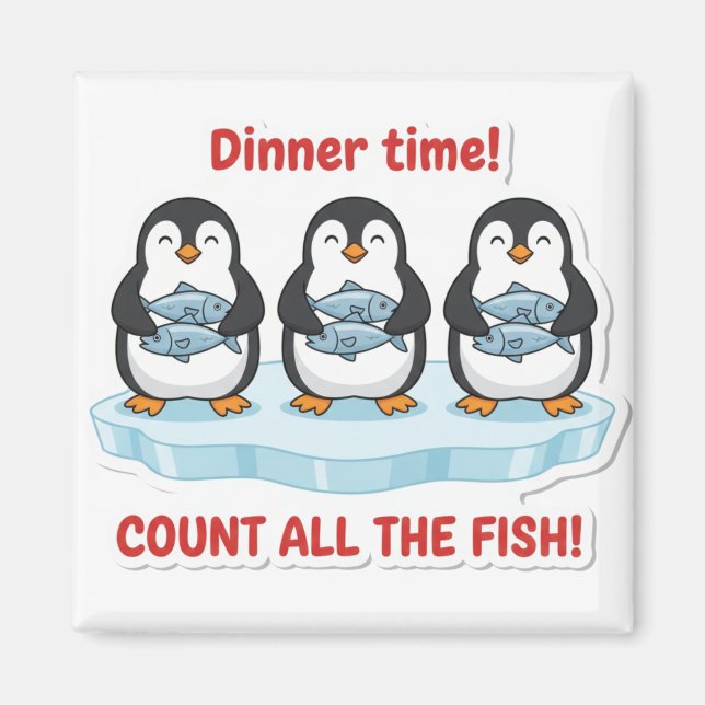 Cute Penguins Dinner Time Counting Fish Math Game  Magnet (Framsidan)