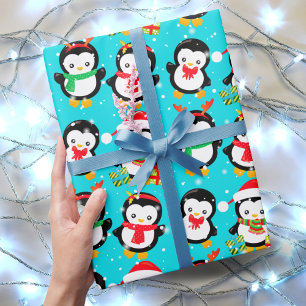 Cute penguins, fallande vinterland i snö presentpapper