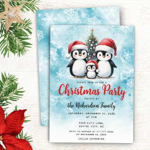 Cute Penguins-familjen, julafton Party Inbjudningar