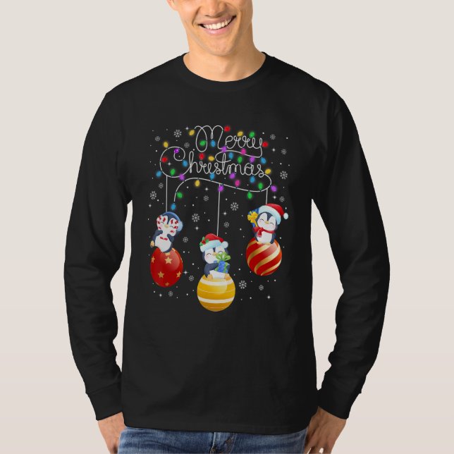 Cute Penguins God jul Ljus Ornaments Bal T Shirt (Framsida)