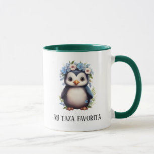 Cute Penguins Grönt Anpassningsbar Bilingual Text Mugg