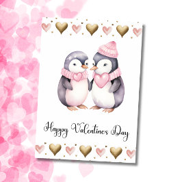 Cute Penguins Happy Valentines Day Julkort
