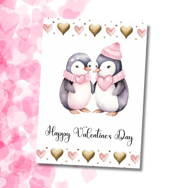 Cute Penguins Happy Valentines Day Julkort (Skapare uppladdad)
