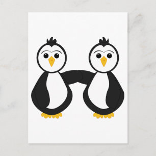 Cute Penguins Holding Händer Vykort