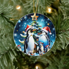 Cute penguins i en helig tecknad stil. julgransprydnad keramik