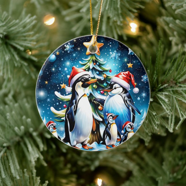 Cute penguins i en helig tecknad stil. julgransprydnad keramik (Träd)