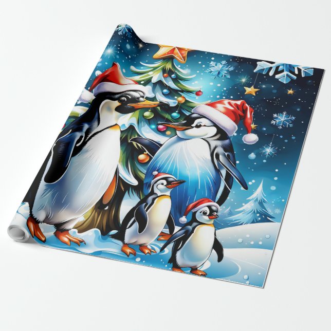 Cute penguins i en helig tecknad stil' presentpapper (Utrullad)