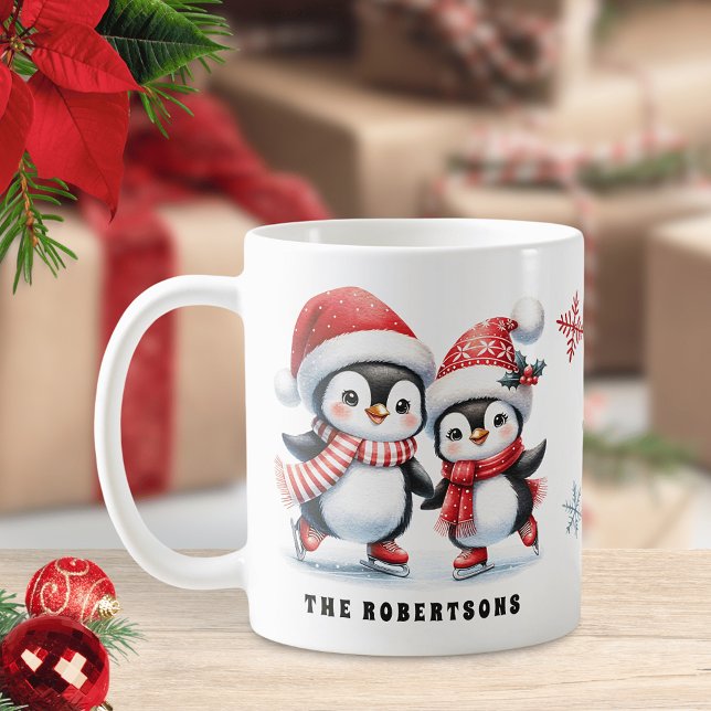 Cute Penguins Ice Skal Family-jul Kaffemugg (Skapare uppladdad)