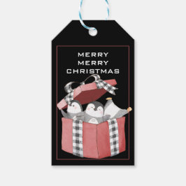 Cute Penguins in Red jul Gift Box Presentetikett