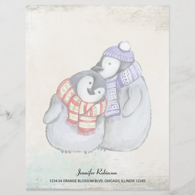 Cute Penguins in Winter Scarves and Hats Brevhuvud (Framsida)