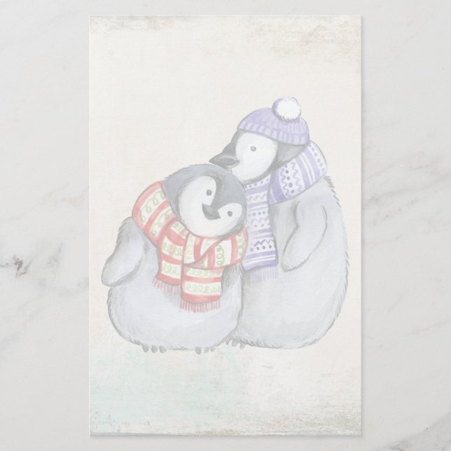 Cute Penguins in Winter Scarves and Hats Brevpapper (Framsida)