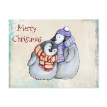 Cute Penguins in Winter Scarves and Hats jul