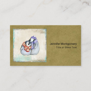 Cute Penguins in Winter Scarves and Hats Visitkort