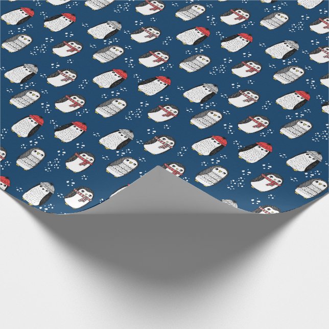 Cute Penguins killingar julas navy blue Presentpapper (Hörn)