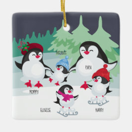 Cute Penguins med Namn för Familj med 5 Julgransprydnad Keramik