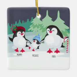 Cute Penguins med Namn för familjen 3 Julgransprydnad Keramik