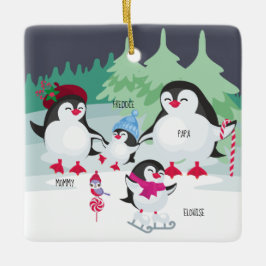 Cute Penguins med Namn för familjen 4 Julgransprydnad Keramik