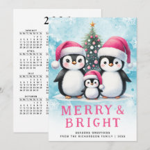 Cute Penguins Merry och Bright Rosa jul