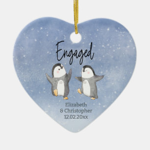 Cute Penguins Monogrammed Engaged Julgransprydnad Keramik