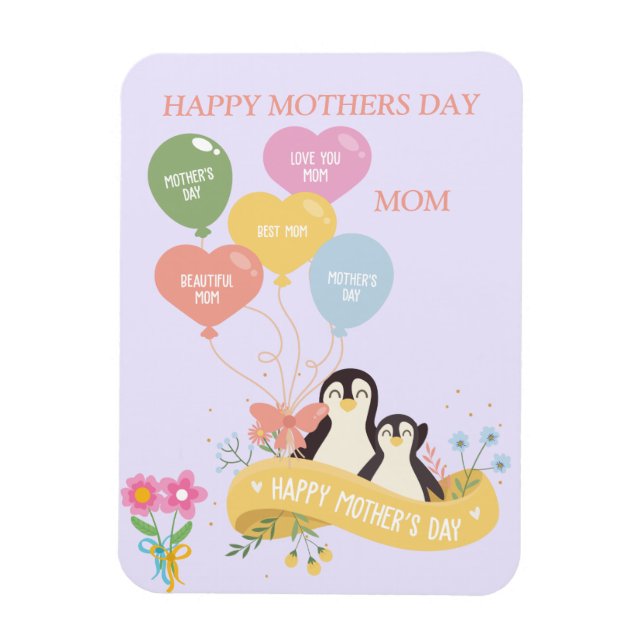 Cute Penguins Mors dag Magnet (Vertikal)