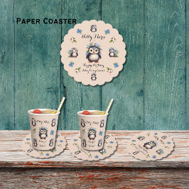 Cute Penguins Namn Bilingual Feliz Cumpleaños Underlägg Papper