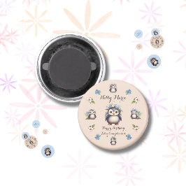 Cute Penguins Namn Bilingual Text Feliz Cumpleaños Magnet