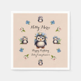 Cute Penguins Namn Bilingual Text Feliz Cumpleaños Pappersservett