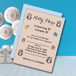 Cute Penguins Namn Bilingual Text Spain-Eng Inbjudningar