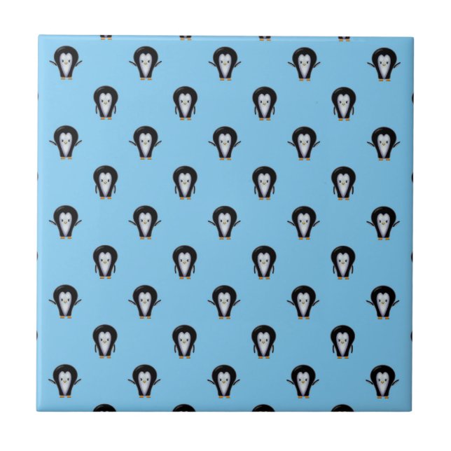 Cute Penguins over Winter Blue Kakelplatta (Framsidan)
